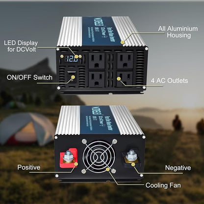 WZRELB 1800W Pure Sine Wave Inverter 24V DC to 110V 120V AC, Car Power Inverter - Image 4