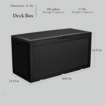 100 Gallon Resin Deck Box, Waterproof Outdoor Storage Bin - Image 2