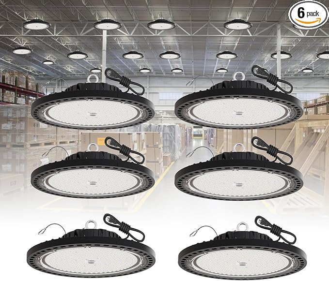 6 Pack UFO LED High Bay Light 200W, 29000 LM, 5000K by GGTH