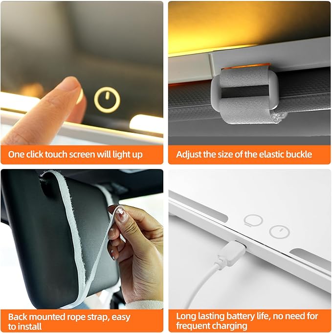2 pack， Car Sun Visor Vanity Mirror， Rechargeable Led 3 Light Modes, Dimmable - Image 6