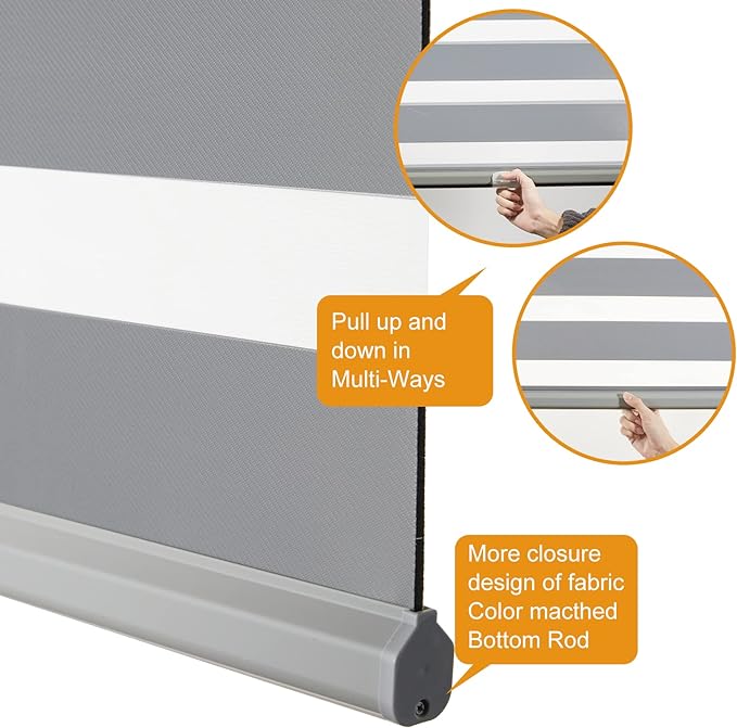 Persilux Cordless Zebra Blinds for Indoor Windows, Free-Stop Cordless, Light - Image 3