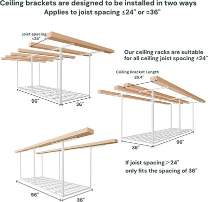 SunsGrove 3x8 Garage Storage Overhead Rack Organization, Adjustable Ceiling - Image 7