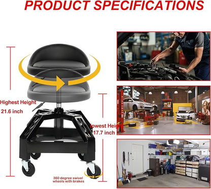 Garage Shop Rolling Seat, Heavy Duty Adjustable Rolling Mechanic Stool - Image 3