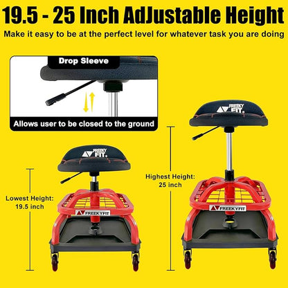 Rolling Stool with Red Wheels, Heavy Duty Garage Work Mechanic Rolling Shop - Image 3