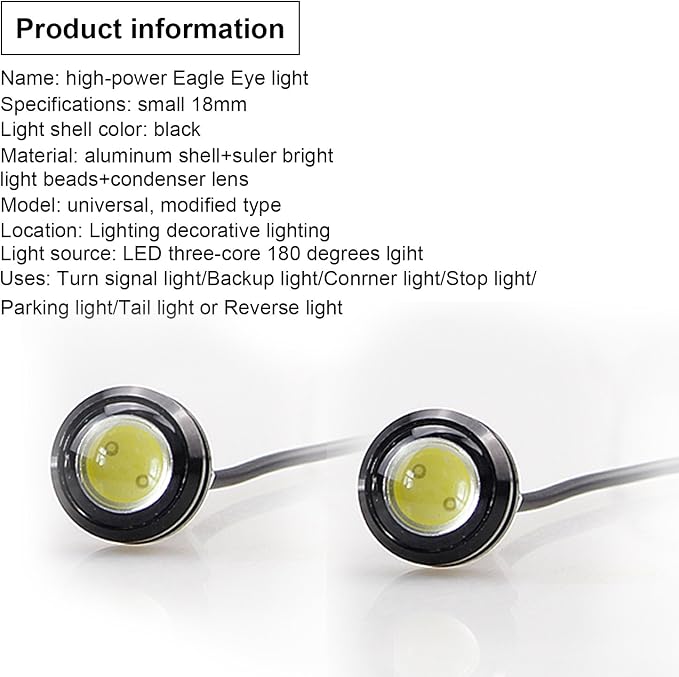 LEADTOPS 10Pcs 18mm 12V Eagle Eye LED Car Fog DRL Daytime Running Light Backup - Image 6
