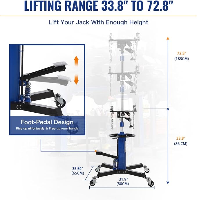 Hydraulic Transmission Jack 1100 LBS Capacity 33.8"-72.8" Lifting Height 2 - Image 4