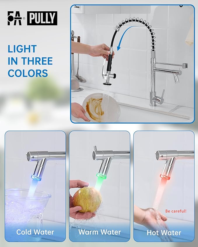 Fapully Kitchen Faucet with Pull Down Sprayer, Commercial Single Handle Kitchen - Image 3