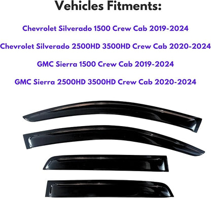 KPY Window Visor for 2019-2024 GMC Sierra Crew Cab & Chevrolet Chevy Silverado - Image 2
