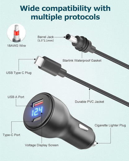 3 in 1 Starlink Mini Cable Cigarette Lighter 10FT Car Adapter - Image 5