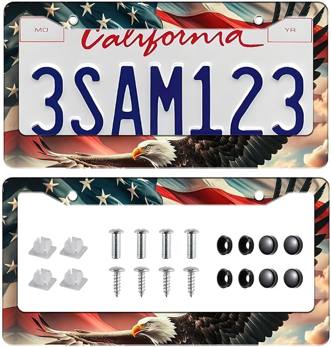 2 Pack US Flag Eagle Universal License Plate Frame - Image 2