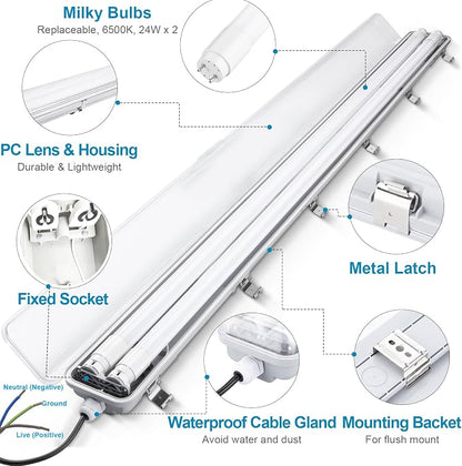 4FT Vapor Tight LED Light Fixture 4200LM 48W, 6500K Bright White IP65 Waterproof - Image 2