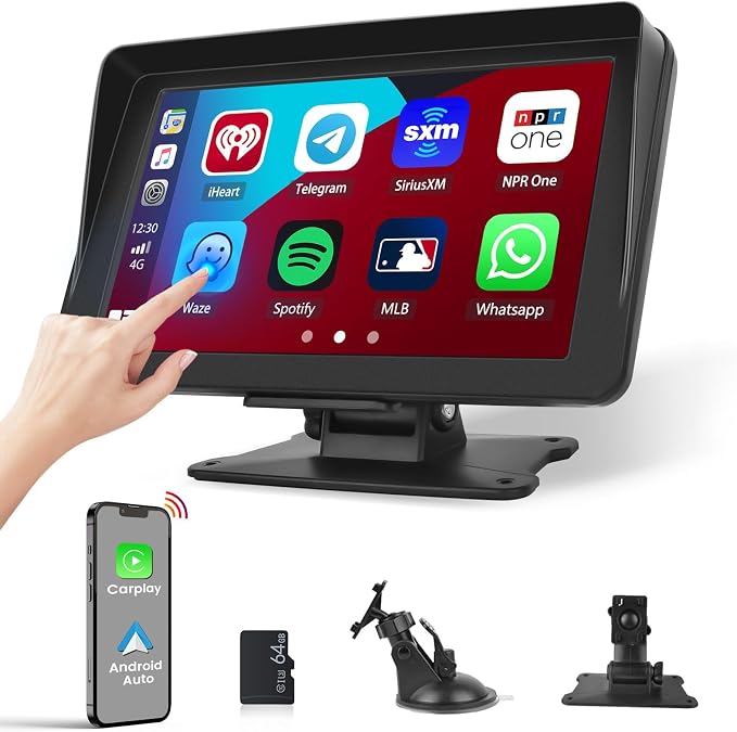 Portable Carplay Screen for Car, GPS Navigation, Mirror Link for All Vehicles by Hikity