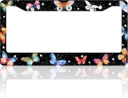 Beautiful Colorful Butterfly License Plate Frame Funny Watercolor License Plate by TINALUIN