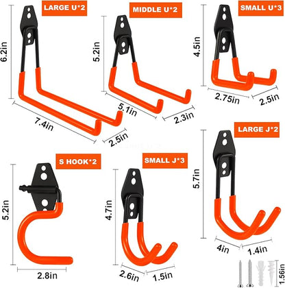Steel Garage Hooks Wall Tool Organizer, 14 Pack Garage Storage Hook Heavy Duty - Image 2