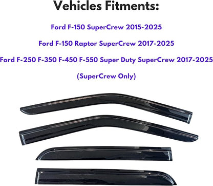 KPY Window Visor Rain Guard for 2015-2025 Ford F150 SuperCrew, Tape-On - Image 2