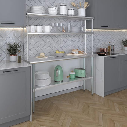 Amgood Stainless Steel Work Table Double Tier Overshelf | Metal Kitchen Prep - Image 5