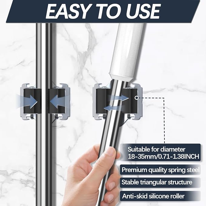 3-H 4 Pack Mop and Broom Holder Big Size Hanging 1 KG Extra, Broom Holder Wall - Image 4