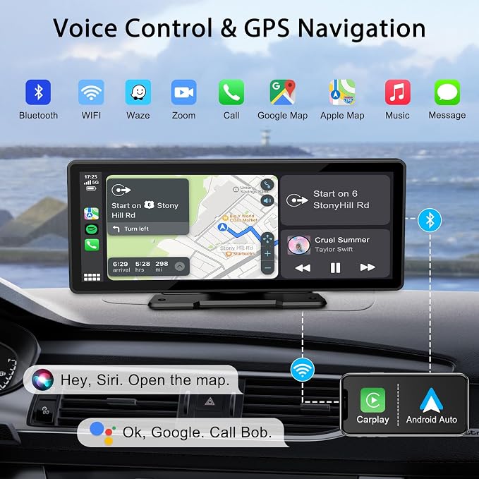 10.26" Wireless CarPlay Screen for Car, Wireless Apple CarPlay & Android Auto - Image 3