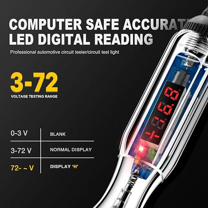 Upgraded 3-72V LED Digital Automotive Circuit Tester, DC Voltage Test Light - Image 3