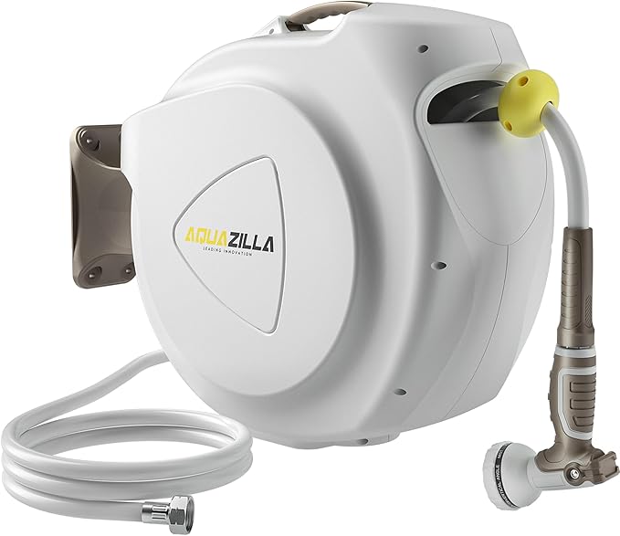 Retractable Garden Hose Reel, 1/2 in 75+6ft, Heavy Duty Wall Mounted Water Hose by AQUAZILLA