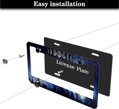 License Plate Frame Multicolor License Plate Cover Forest Starry Night Moon - Image 7