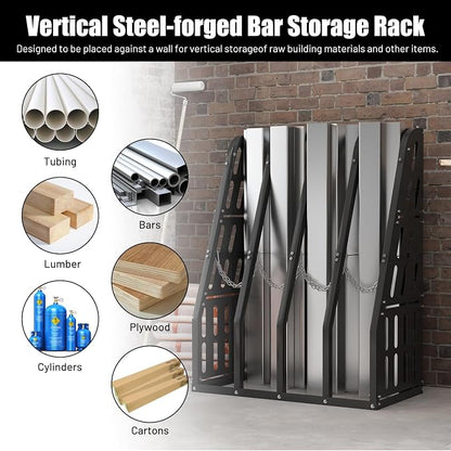 1500LBS Vertical Bar Rack Standing Storage Rack, 4 Bays Lumber Storage Rack - Image 3