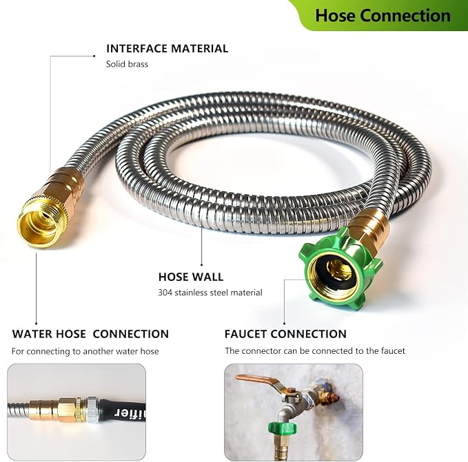 Metal Short Garden Hose 2 ft, Flexible Stainless Steel Garden Hose 2 ft - Image 4