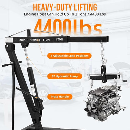Engine Hoist with Lever, 2 Ton 4000 Lbs Heavy Duty Folding Cherry Picker Engine - Image 2