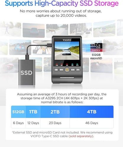 VIOFO A329S 4K 60FPS Dash Cam Front and Rear, 4K+2K Dual Dash Camera - Image 6
