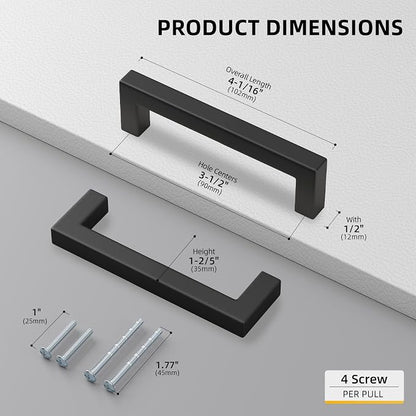 Goldenwarm 2 Pack Black Cabinet Pulls Drawer Handles Stainless Steel Modern - Image 2