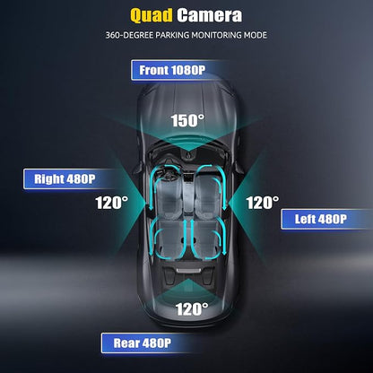 4 Channel Dash Cam Front and Rear Inside Left Right, 2.4 Inch 1080P Dash Camera - Image 4