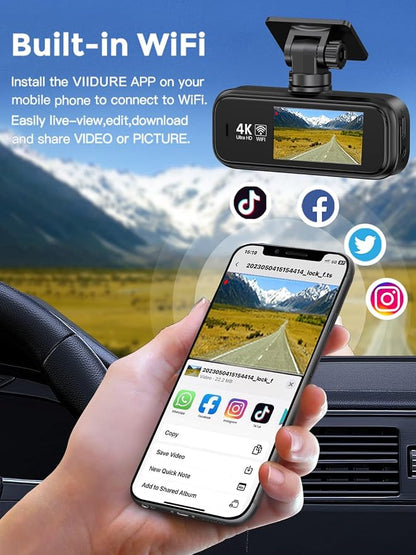 Dash Cam Front and Rear with 64GB Card, 4K+1080P Dual Dash Camera - Image 6