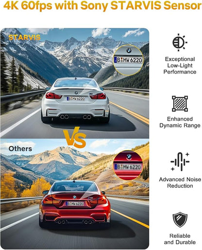 GKU Dash Cam Front and Rear, 4K 60fps＋2.5K Dashcam, STARVIS Sensor, 5G WiFi GPS - Image 3