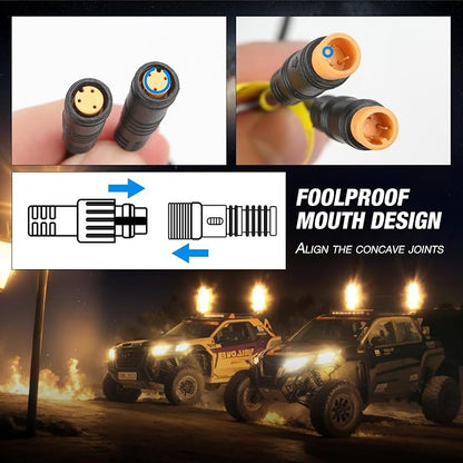 DREAMIZER 2PCS 2FT Fat Whip Lights 360°Spiral Chase Offroad Warning Lighted - Image 6