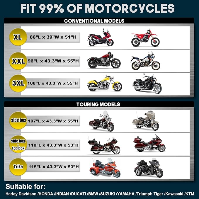 Rosefray Motorcycle Cover with Side+Top Box Heavy Duty 600D Waterproof - Image 7