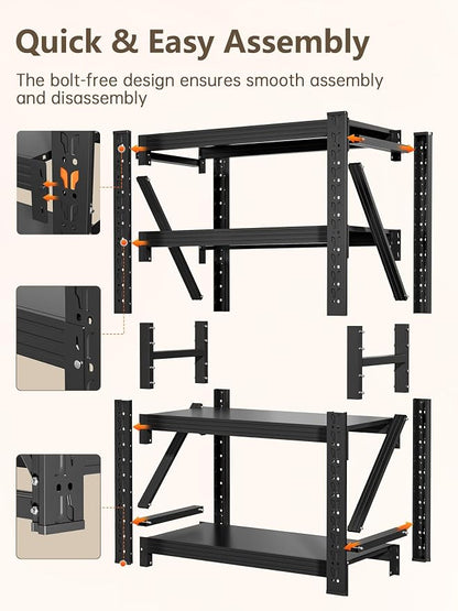 4-Tier Storage Shelves, Adjustable Industrial Metal Shelf System, 400lbs - Image 7