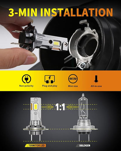 Upgraded H7 H7LL Light Bulbs, 000LM Insane Brightness, Real 1:1 Halogen Mini - Image 4