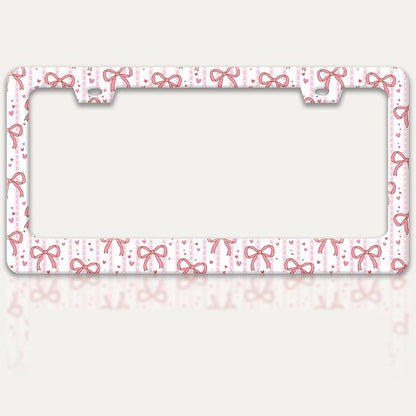 Pink Bow License Plate Frame Cute Bow License Plate Holders Funny Stainless by RTINRAN