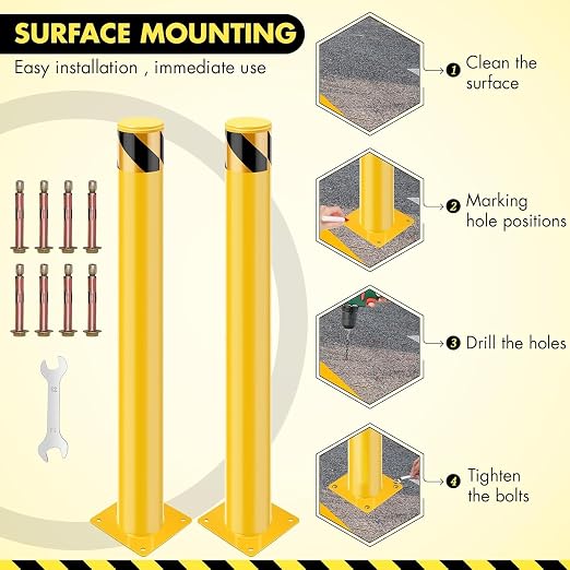 6 Pack Safety Bollard Post, 42 Inch Height 4.5 Inch Diameter Yellow Pipe Safety - Image 3