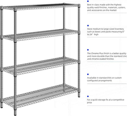 1760 LBs 4 Tier Storage Rack Metal Wire Shelving Unit, Storage Standing Shelf - Image 7