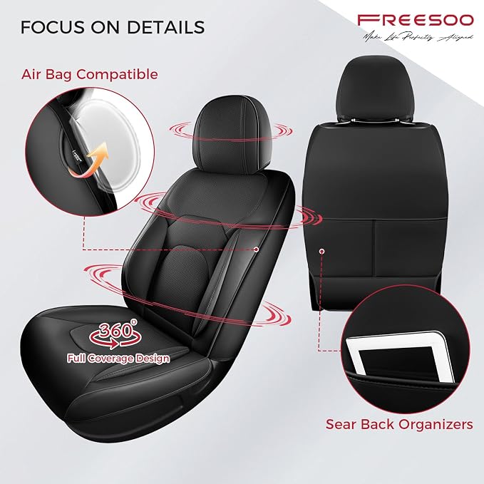 FREESOO Car Seat Covers Full Set, Waterproof Automotive Seat Covers, Leather - Image 4