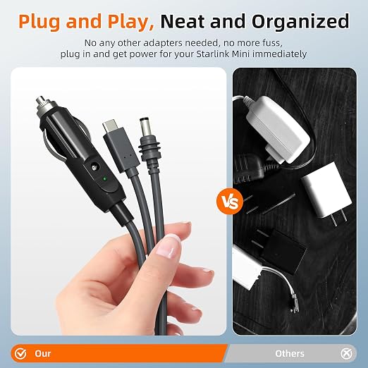 Starlink Mini Power Cable 3-in-1 33FT/10M USB-C to DC 12-24V Car Power Cord - Image 4