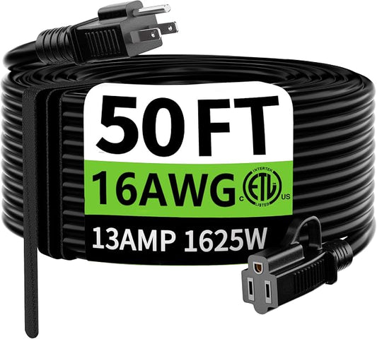 HUANCHAIN Indoor Outdoor Black Extension Cord 50 ft Waterproof, 16/3 Gauge by huanchain