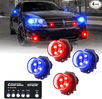 Xprite Red Blue LED Hideaway Strobe Police Lights Kit, 20 Flashing Patterns by XPRITE