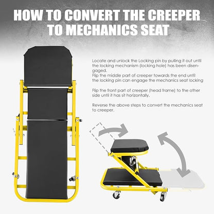 DNA MOTORING 40 Inches Folding 2 in 1 Rolling Z Creeper, Adjustable Roller - Image 3