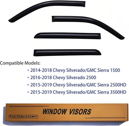 Window Visors Rain Guards fits 2014-2018 Silverado 1500 & GMC Sierra 1500 - Image 2