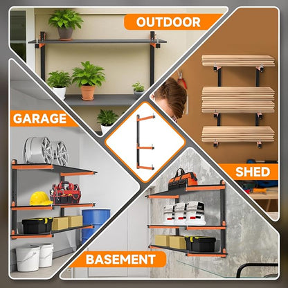 6 Pack Lumber Rack Wall Mount, Heavy Duty Wood Storage Racks, 9-Level System - Image 8