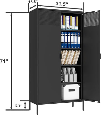 Metal Storage Cabinets with 4 Adjustable Shelves，Black Metal File Cabinet - Image 3