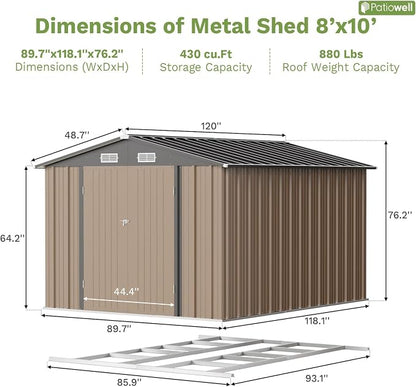 Patiowell 8x10 FT Outdoor Storage Shed - Image 4
