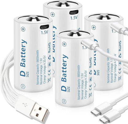 D Cell Batteries 4 Pack, Lithium D Batteries 5600mWh, Rechargeable D Batteries by Unknown